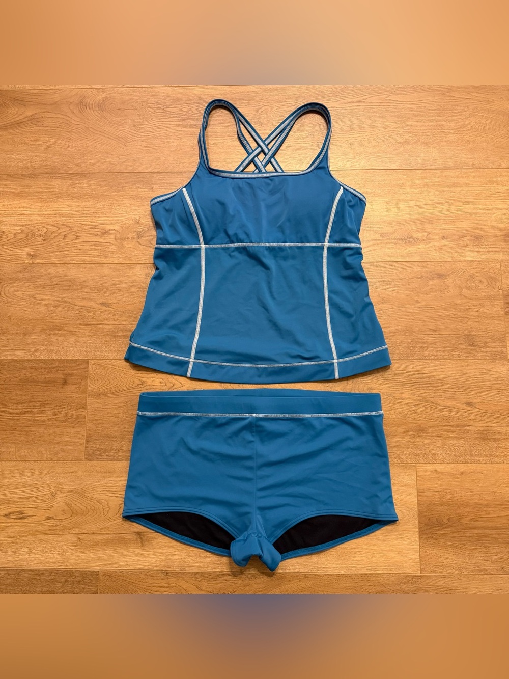 Lands Ends Women's 2-Piece Swimsuit, Bright Celeste Blue Shade, Size 16